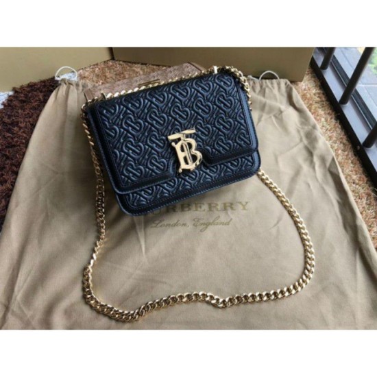 Replicas Burberry Bolso TB acolchado pequeño Monogram de piel de cordero negro Baratos Imitacion