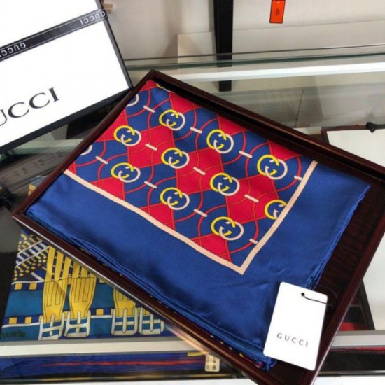 Replicas Gucci GG Silk Scarf 140 x 140 Azul Baratos Imitacion