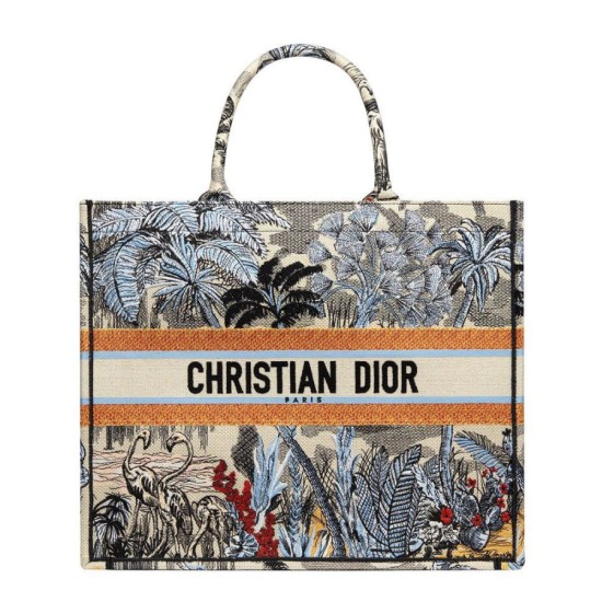 Replicas Bolsos Christian Dior Book Tote en lona bordada verde Baratos Imitacion