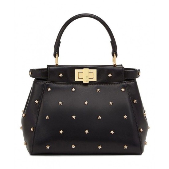 Replicas Fendi Peekaboo XS Mini-bolsa de cuero 8BN309 Negro Baratos Imitacion