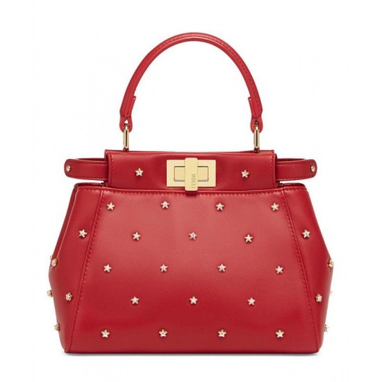 Replicas Fendi Peekaboo XS Mini-bolsa de cuero 8BN309 Rojo Baratos Imitacion